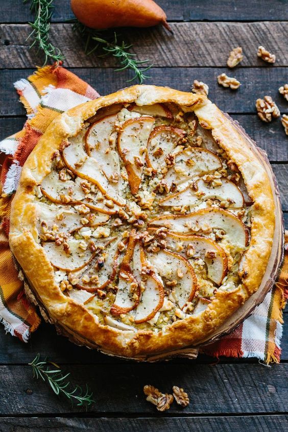 PEAR + LEEK GALETTE WITH GOAT CHEESE + WALNUTS