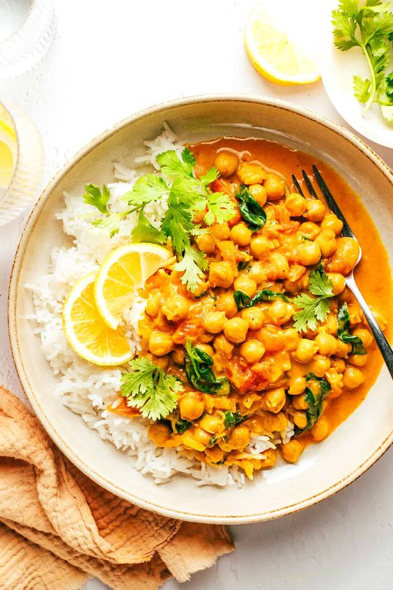 white bowl with chickpea curry