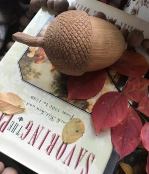 weekend meanderings savoring the past cookbook and a hand carved acorn