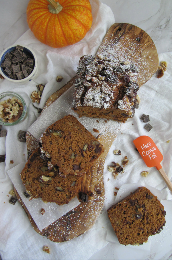 Pumpkin-Cranberry-Chocolate-Chunk-Bread-with-nuts-fall-bread-pinecones-and-acorns-