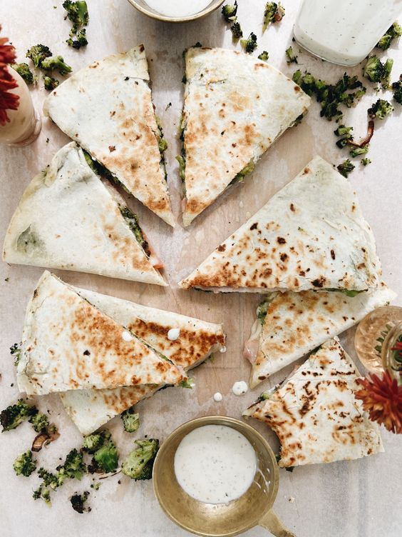 broccoli ham quesadilla.