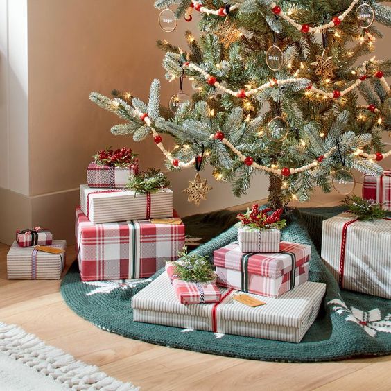 hearth & Hand plaid packages under tree