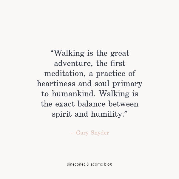 “Walking is the great adventure, the first meditation, a practice of heartiness and soul primary to humankind. Walking is the exact balance between spirit and humility.” – Gary Snyder
