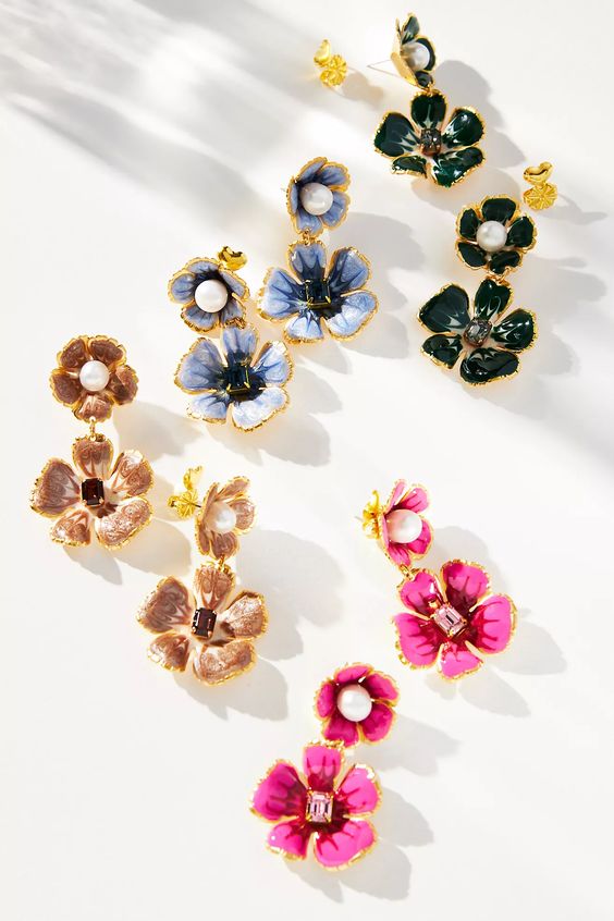 flower earrings in bright colors. 