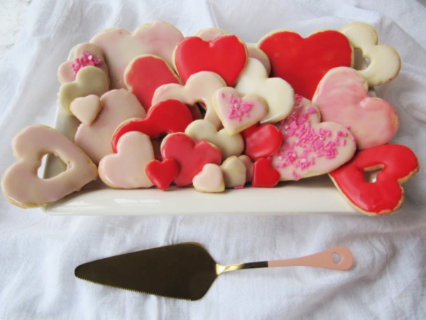 Heart shaped sugar cookies with icing. 