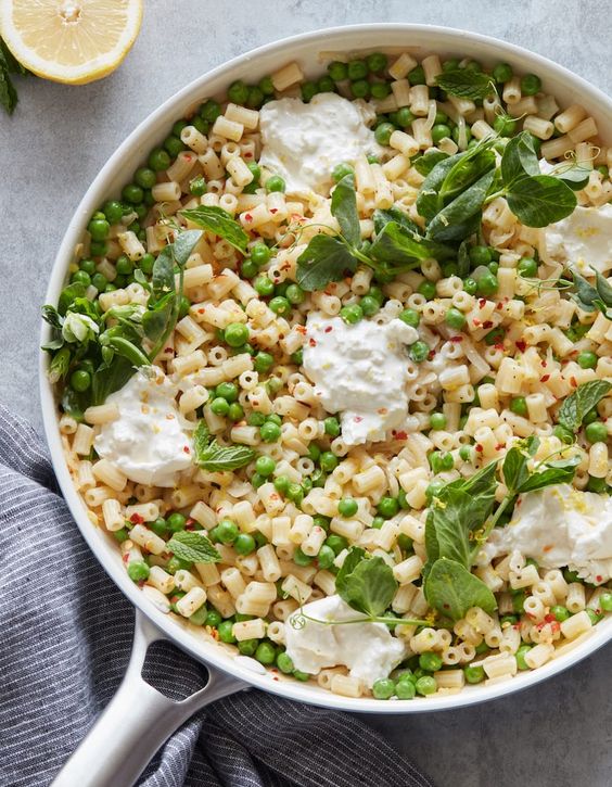  Spring pea pasta with burrata 