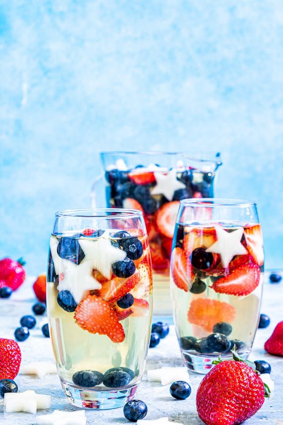 Pitcher of red white blue sangria. 