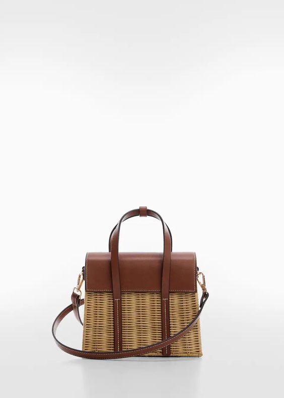 Summer handbag made of wicker and leather. 