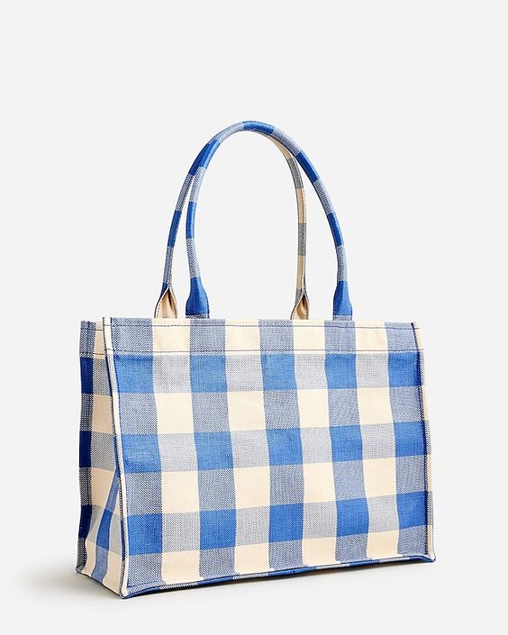 blue and white gingham tote. 