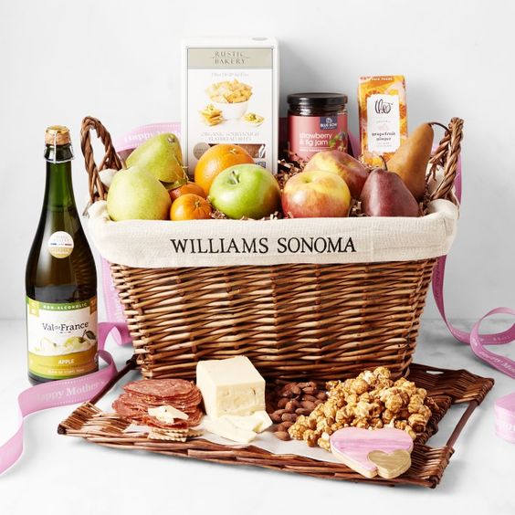 sweets and snacks in a gift hamper. 