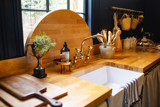 kitchen with wood counters. 