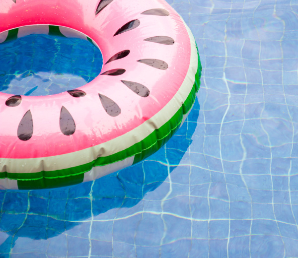 watermelon pool float in a pool. 