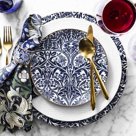 Blue and white place setting from Williams Sonoma. 