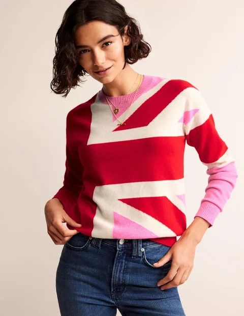 pink and red cashmere sweater. 