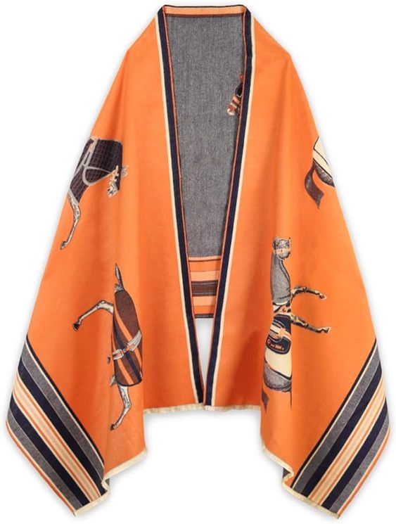 Weekend Meanderings orange blanket scarf with horses. 