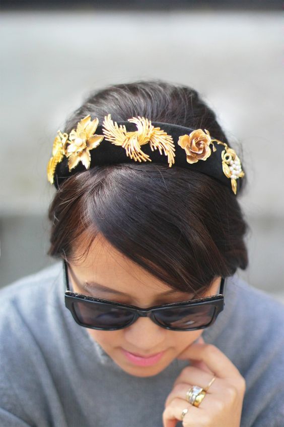 Gold Brooches on a headband