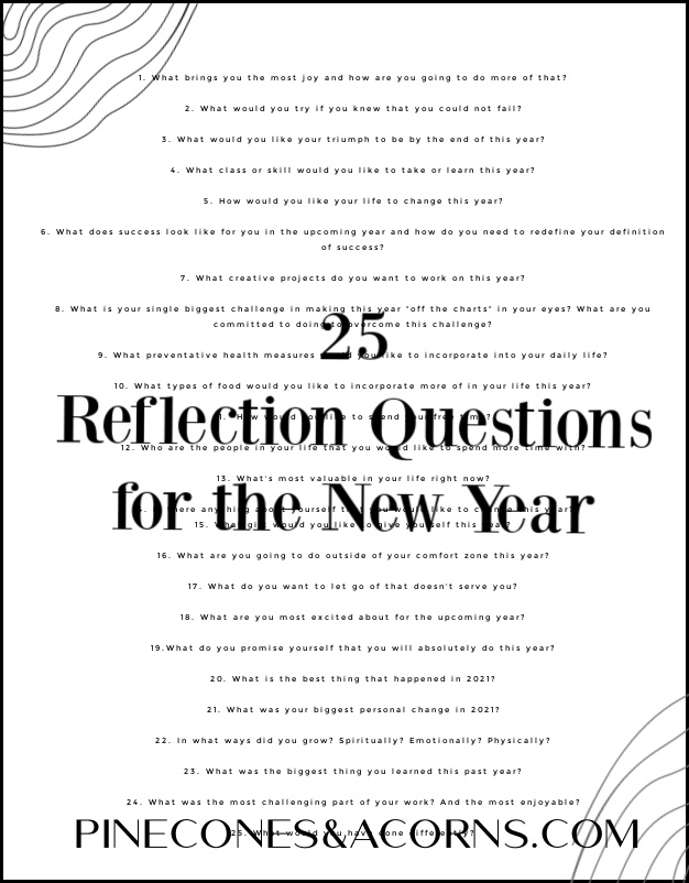 25 reflection questions for the new year pinecones and acorns