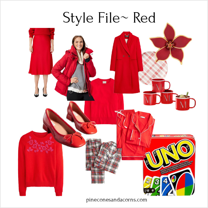 collage of red clothing and items for the house.