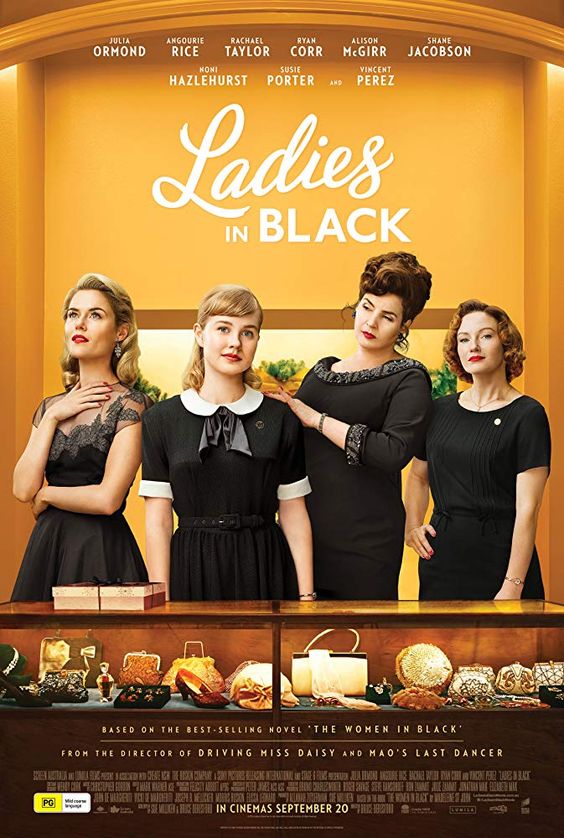 Ladies in black movie poster, of 4 ladies of various ages dressed in black. 