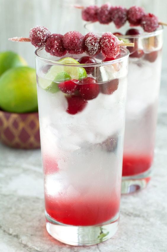 sparkling cranberry lime mocktail. 