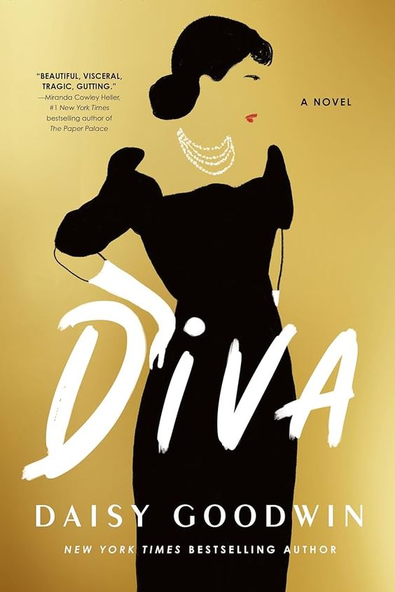 Diva A Novel book cover with a silhouette of a woman in a black dress wearing pearls