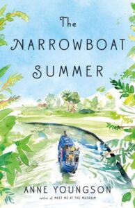The Narrowboat Summer book cover of a narrow boat floating in a river. 