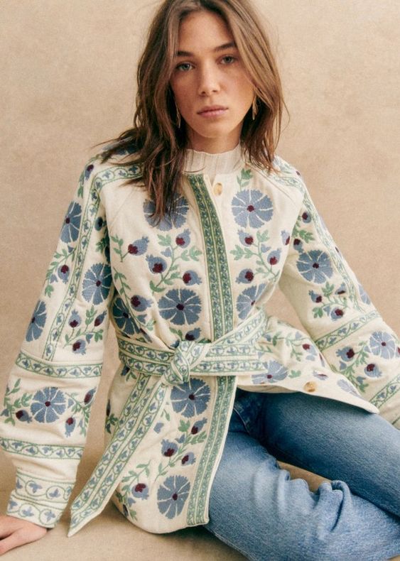 Blue, green and white quilted jacket. 