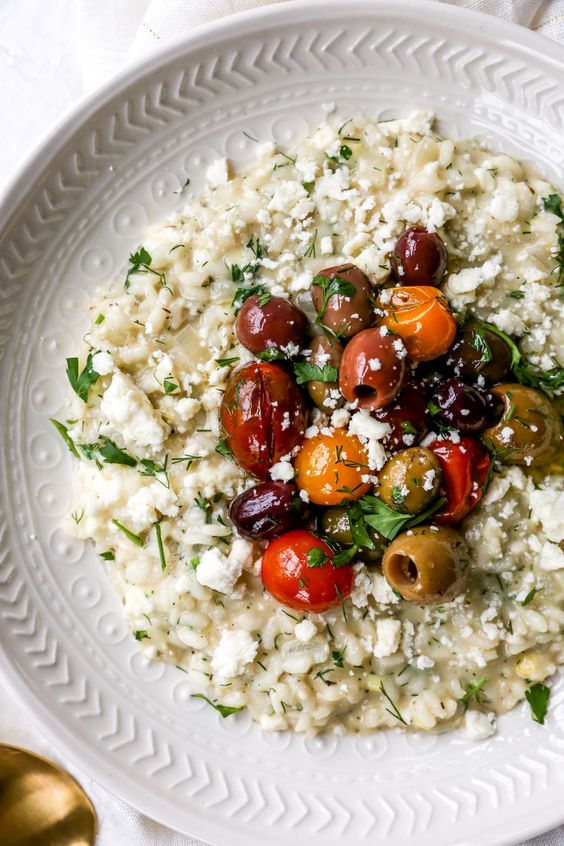 GREEK RISOTTO WITH ROASTED TOMATOES & OLIVES