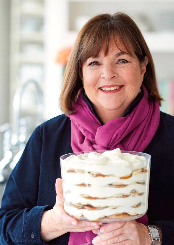 Ina Garten holding a trifle. 