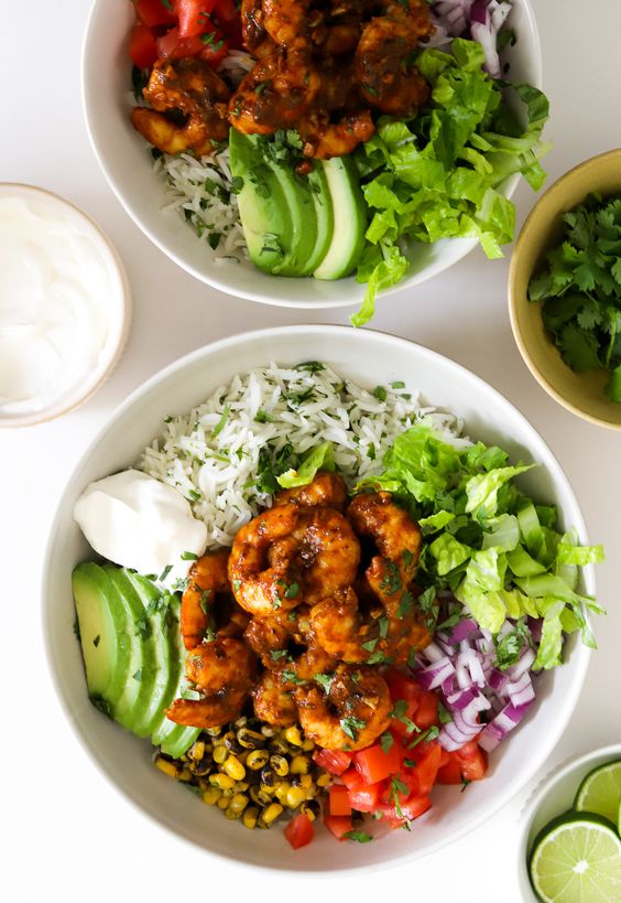 Chipotle shrimp rice bowls. 