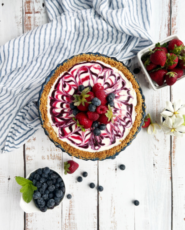 Patriotic Red White and Blue No-Bake Cheesecake.