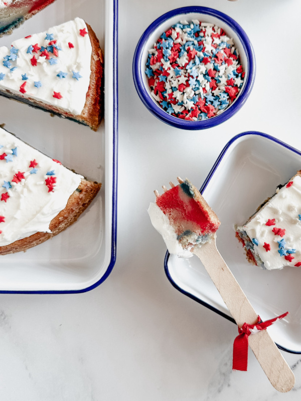 red-white-and-blue-one-bowl-cake with sprinkles.