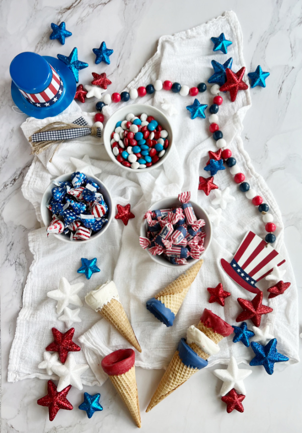 4th of July Party Favors with red, white and blue starts and patriotic paraphernalia