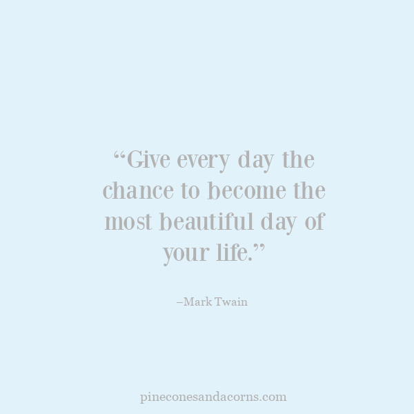  “Give every day the chance to become the most beautiful day of your life.” Mark Twain