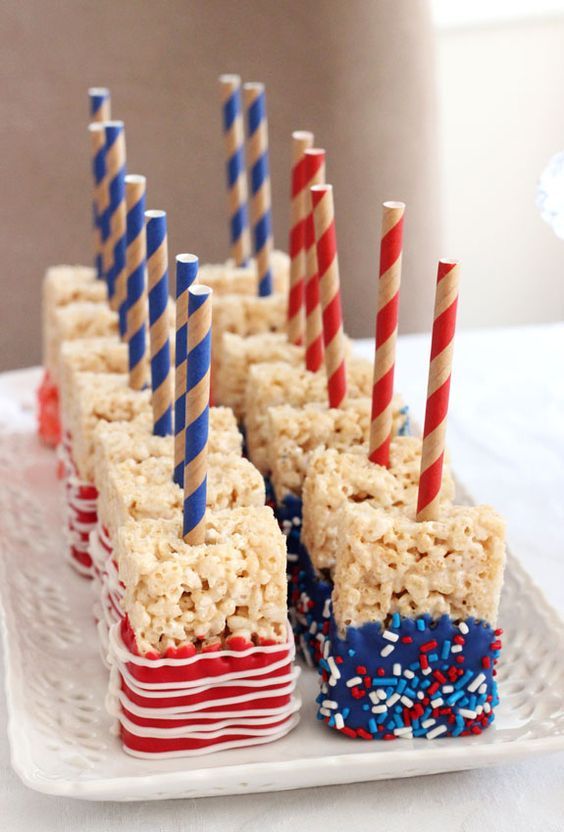 Red white and blue Rice Krispie treats. 