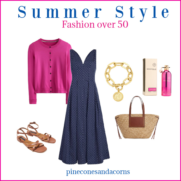Summer Style Blue dress with sweater Fashion over 50.