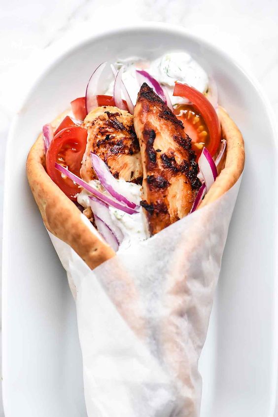 Easy Chicken Gyros with Tzatziki Sauce.