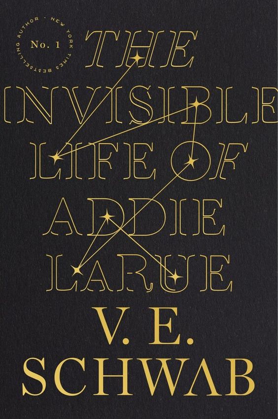 The Invisible Life of Addie LA Rue book cover, black with stars. 
