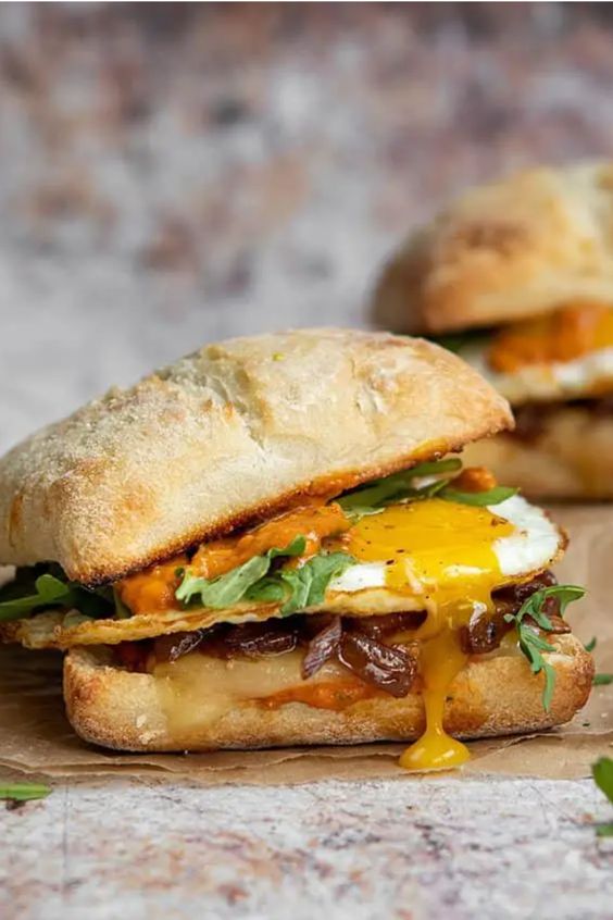 Spicy fried egg breakfast sandwich. 