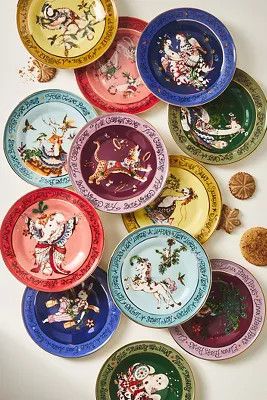 Anthropologie Christmas Plates, the 12 Days of Christmas. 