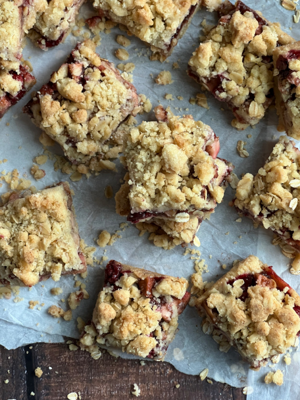 closeup of cranberry bars with honey.
