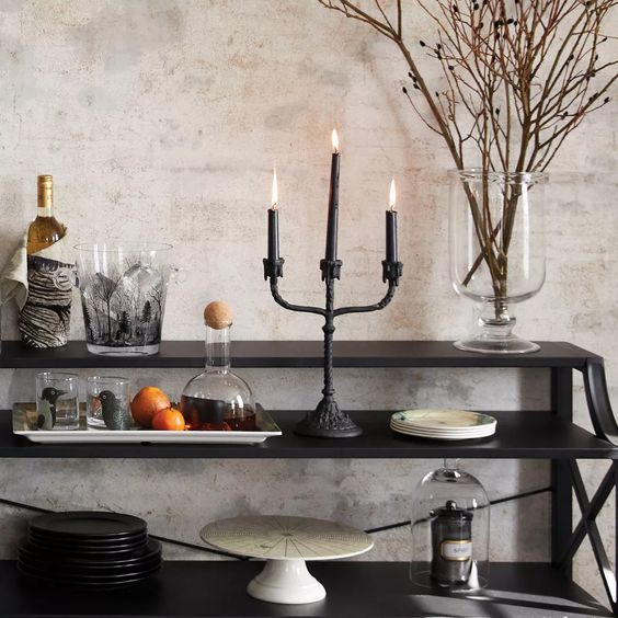 John Derian for Target black candelabra and table.