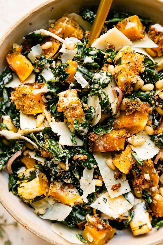 Autumn Caesar Salad with Roasted Delicata Squash Croutons