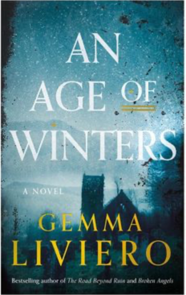 An age of winter book cover with the outline of a castle and mist surround. 