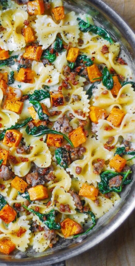 Creamy Butternut Squash Pasta with Sausage and Spinach