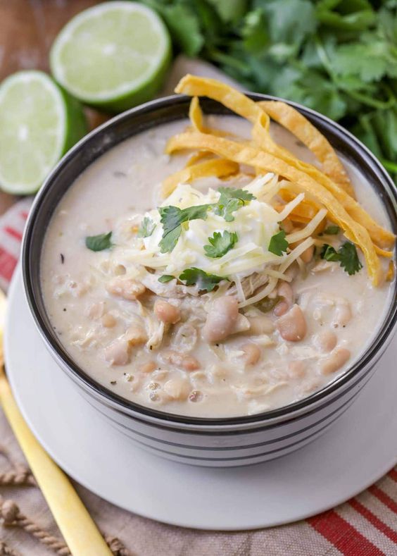 White chicken chili in a bowl. 