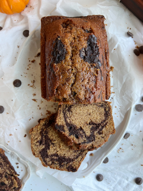 sliced pumpkin marble bread