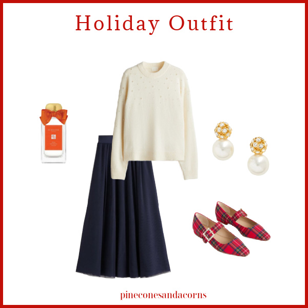 Holiday outfit with tulle skirt and plaid shoes