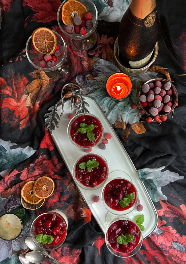 cranberry panna cotta flatlay