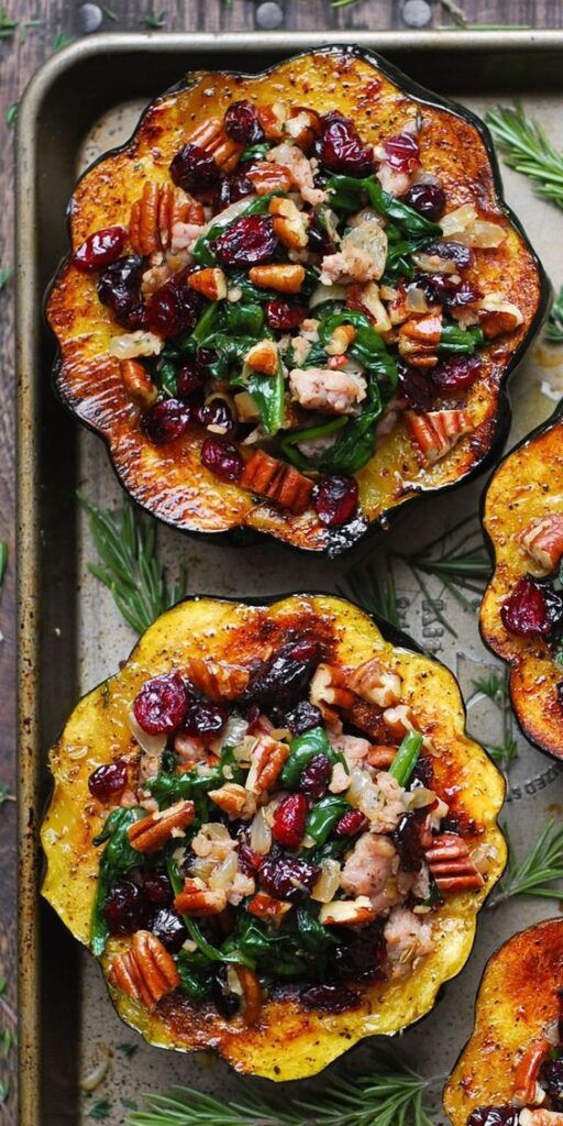 Sausage stuffed acorn squash. 